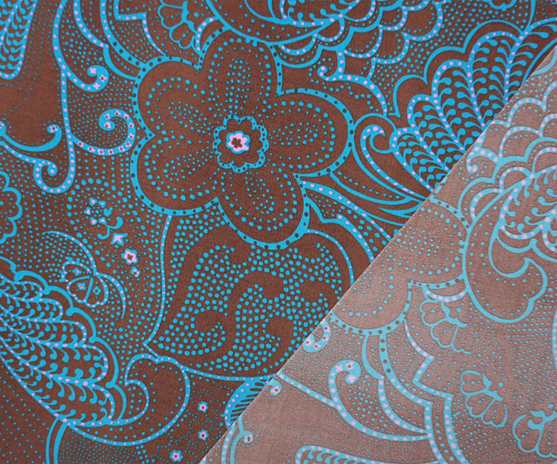 Brown-Turquoise Poly Dot Floral Printed ITY Jersey Knit Fabric