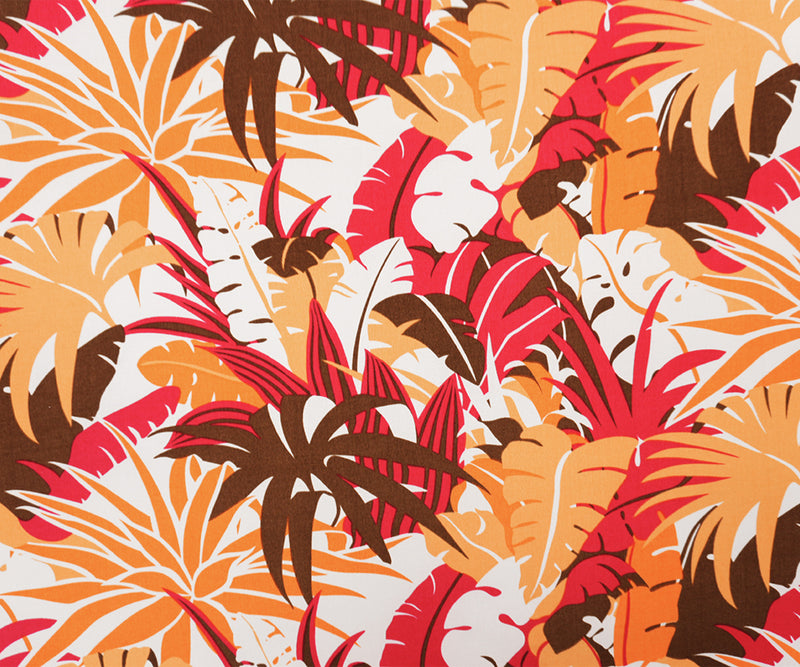 Orange-Red-Multi Poly Leaves Printed ITY Jersey Knit Fabric