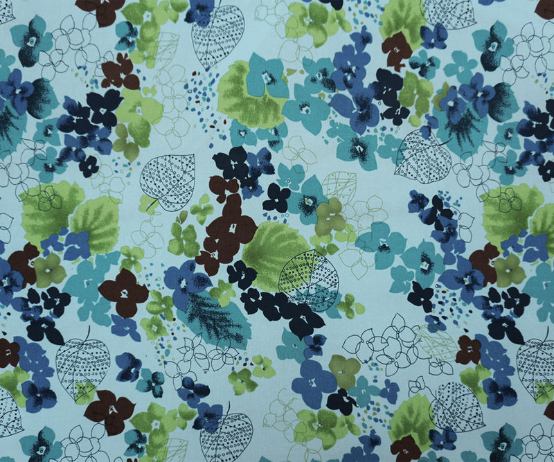 1 1/2 YD PC-Turquoise-Brown Poly Floral Printed ITY Jersey Knit Fabric