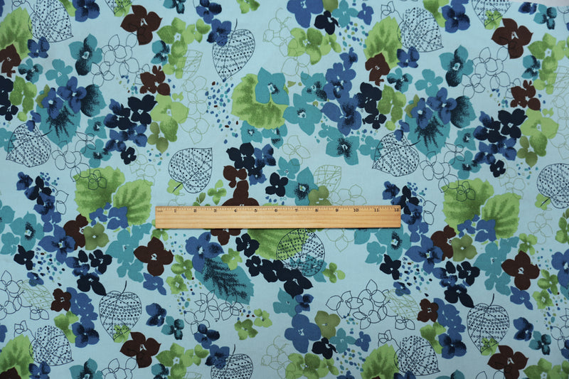 Turquoise-Brown Poly Floral Printed ITY Jersey Knit Fabric