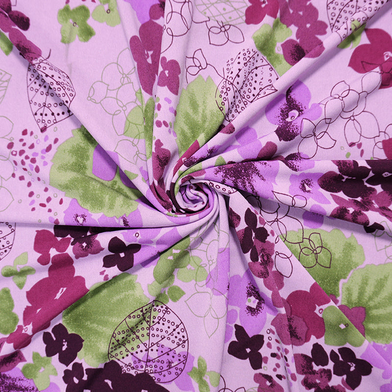 2 1/4 YD PC-Purple-Multi Poly Spandex Floral Printed ITY Jersey Knit Fabric