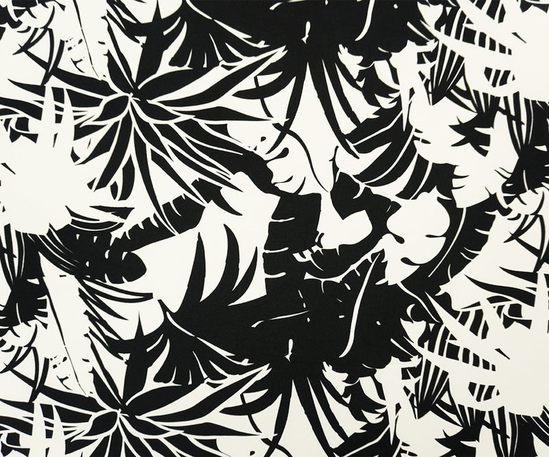 Black-White Poly Spandex Leaves Printed ITY Jersey Knit Fabric