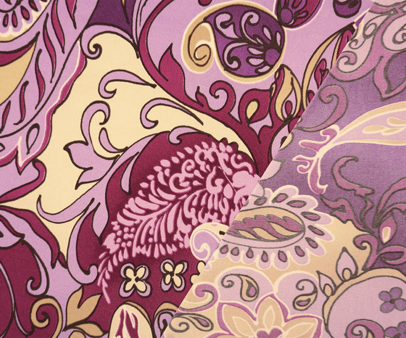 Purple-Multi Poly Floral Paisley Printed ITY Jersey Knit Fabric