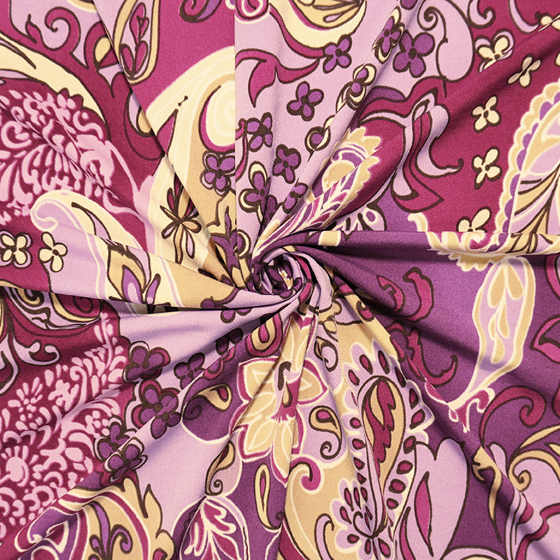Purple-Multi Poly Floral Paisley Printed ITY Jersey Knit Fabric