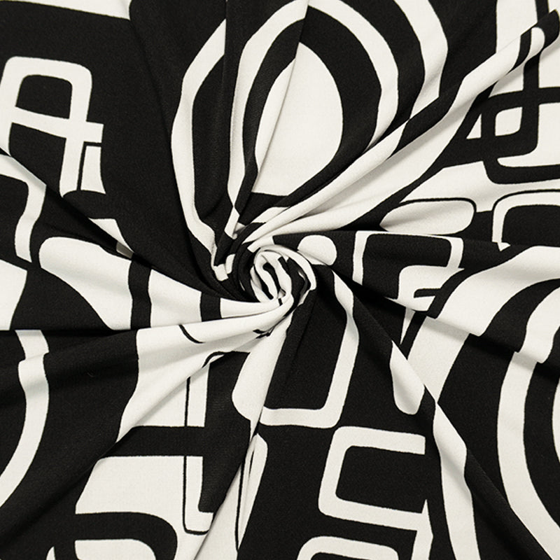4 YD PC-Black-White Poly Spandex Abstract Printed ITY Jersey Knit Fabric