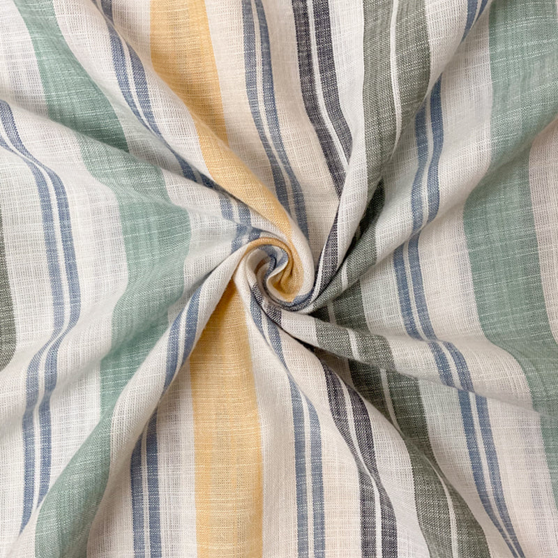 White-Yellow-Blue Rayon Stripe Slub Woven Fabric