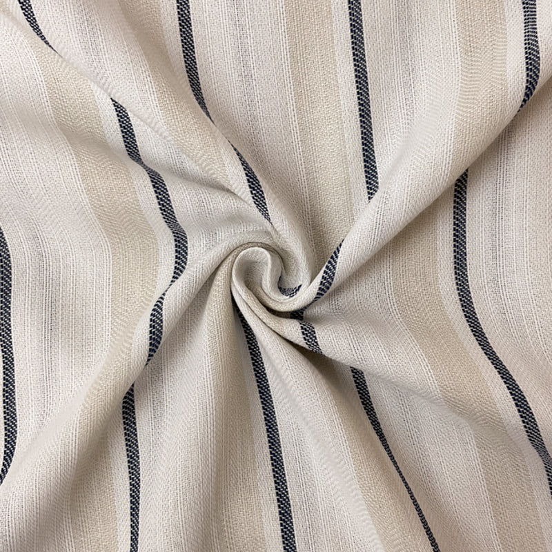 White-Beige-Navy Poly Cotton Stripe Dobby Woven Fabric