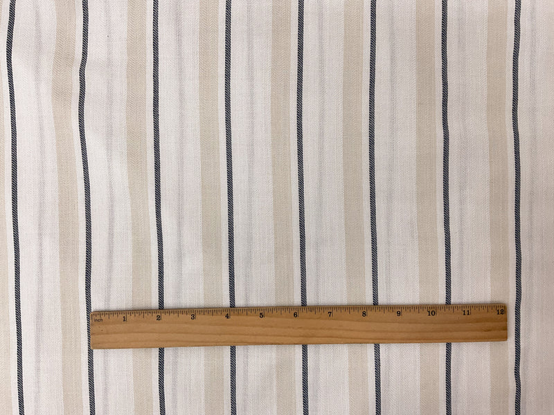 White-Beige-Navy Poly Cotton Stripe Dobby Woven Fabric
