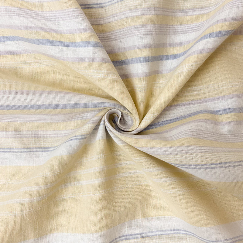 Yellow-Blue-Multi Linen Cotton Stripe Woven Fabric