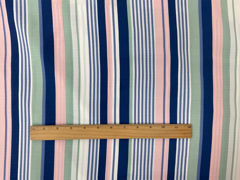 2 1/4 YD PC-Blue-Pink-Multi Poly Striped Printed Linen-Like Woven Fabric