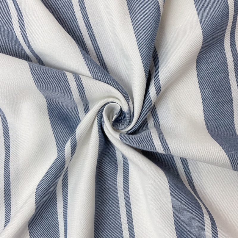 White-Dark Blue Rayon Stripe Twill Woven Fabric