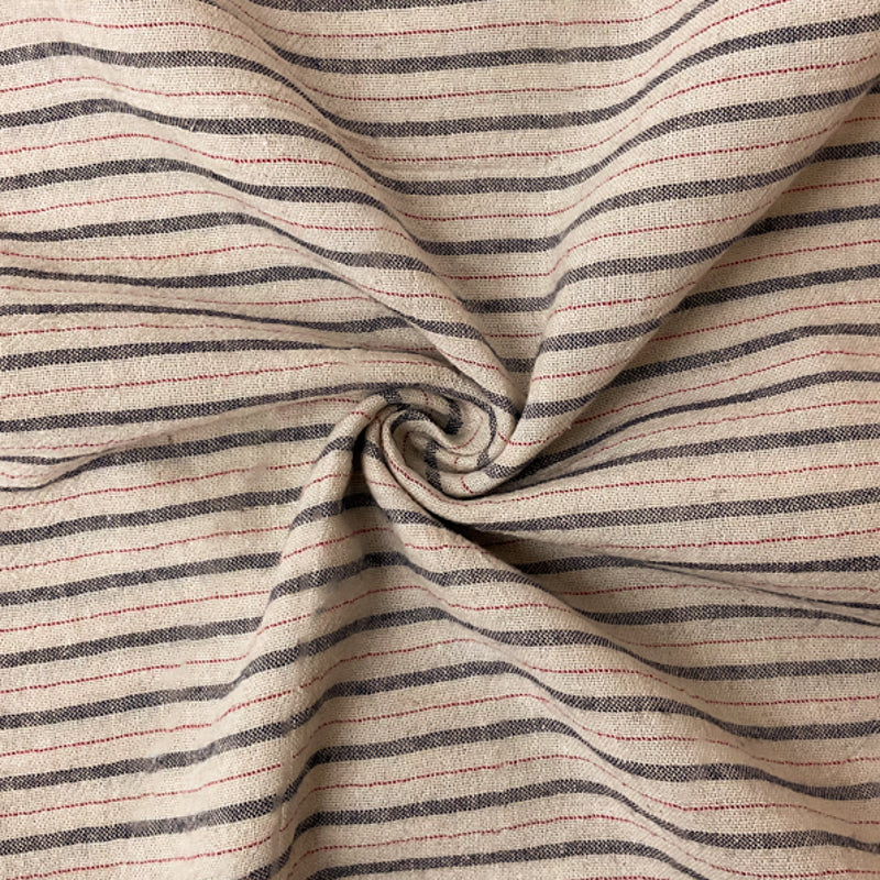 1 5/8 YD PC-Beige-Navy-Red Cotton Stripe Gauze Woven Fabric