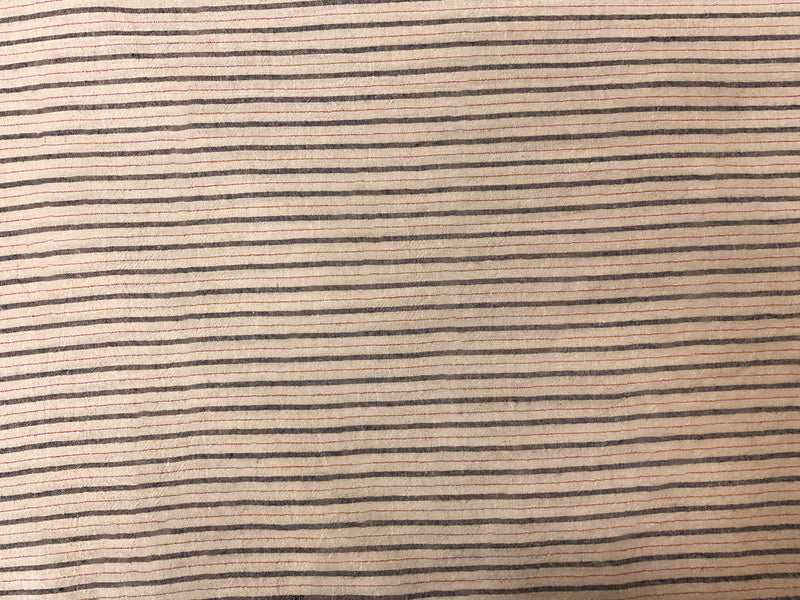Beige-Navy-Red Cotton Stripe Woven Fabric