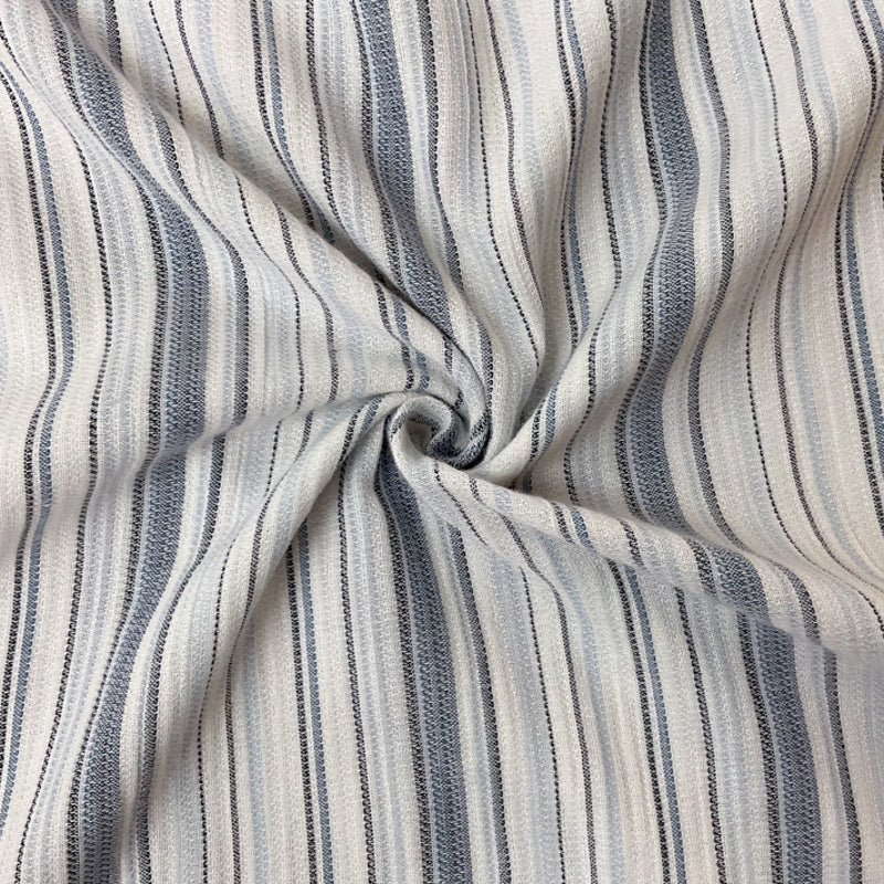 Blue-White Cotton Rayon Stripe Dobby Crepe Woven Fabric