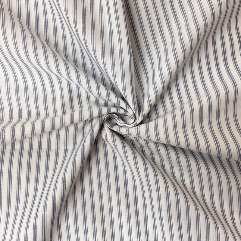 White-Blue Cotton Stripe Voile Woven Fabric