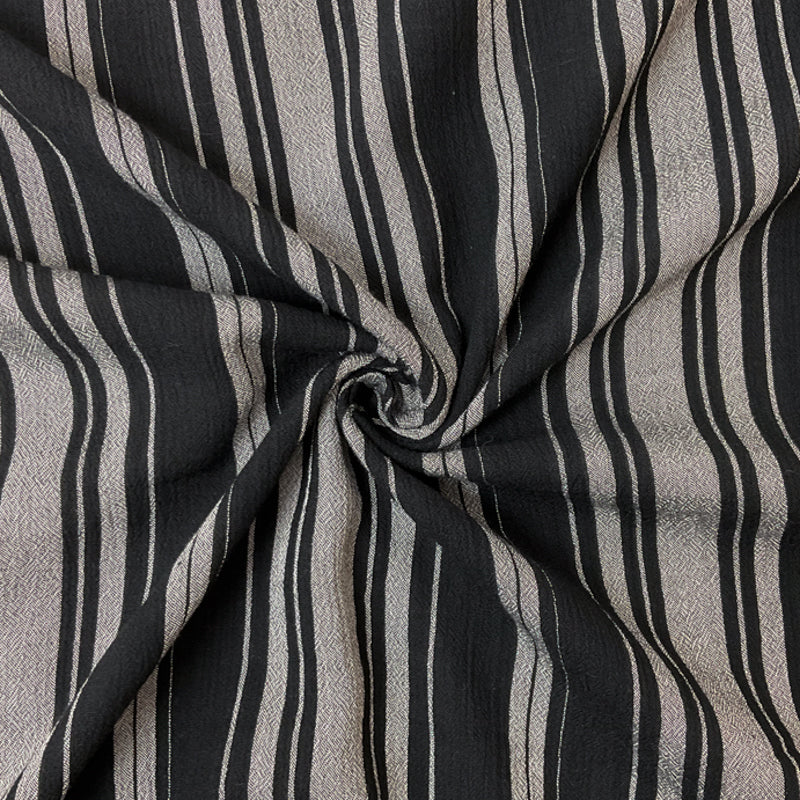 2 YD PC-Black-White Rayon Stripe Crepon Woven Fabric