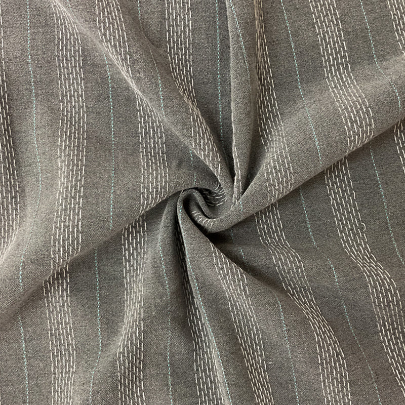 1 5/8 YD PC-Gray-Blue-White Poly-Rayon Stripe Twill Woven Fabric