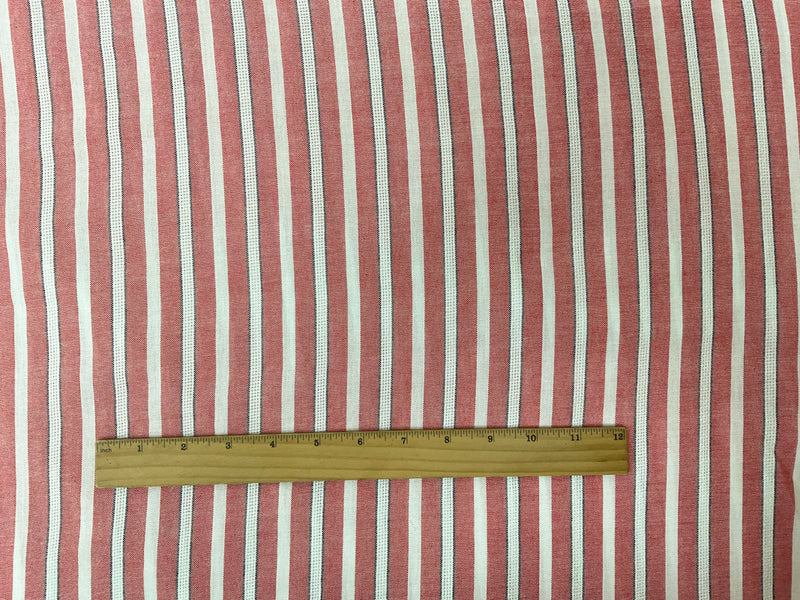 Red-White-Navy Cotton Rayon Stripe Dobby Woven Fabric