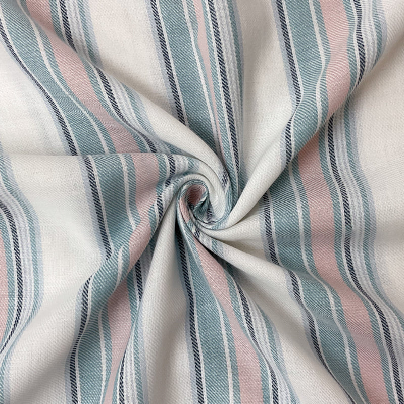 Teal-White-Multi Cotton Stripe Twill Woven Fabric