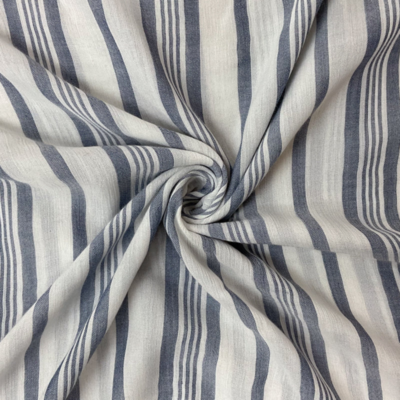 Blue-White Rayon Stripe Crepon Woven Fabric