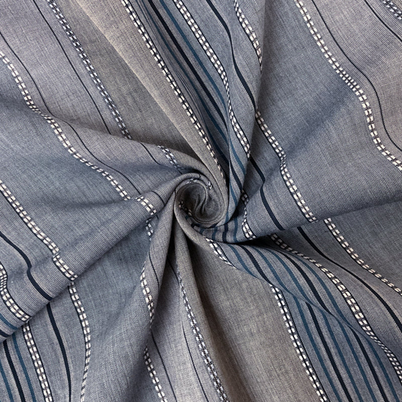 Blue-White-Navy Cotton Stripe Dobby Woven Fabric