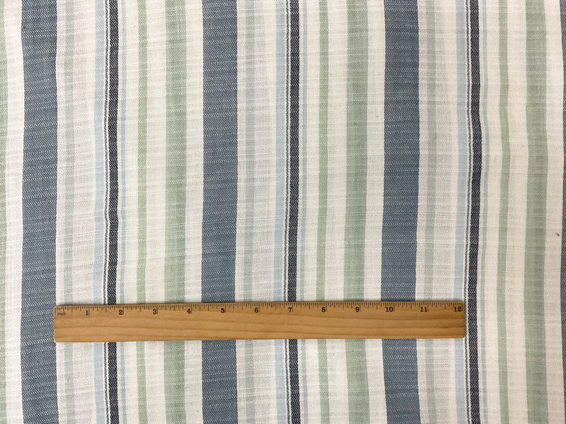 Blue-Ivory-Multi Poly Cotton Stripe Dobby Woven Fabric