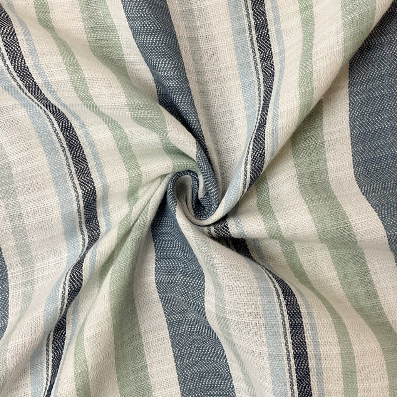 Blue-Ivory-Multi Poly Cotton Stripe Dobby Woven Fabric
