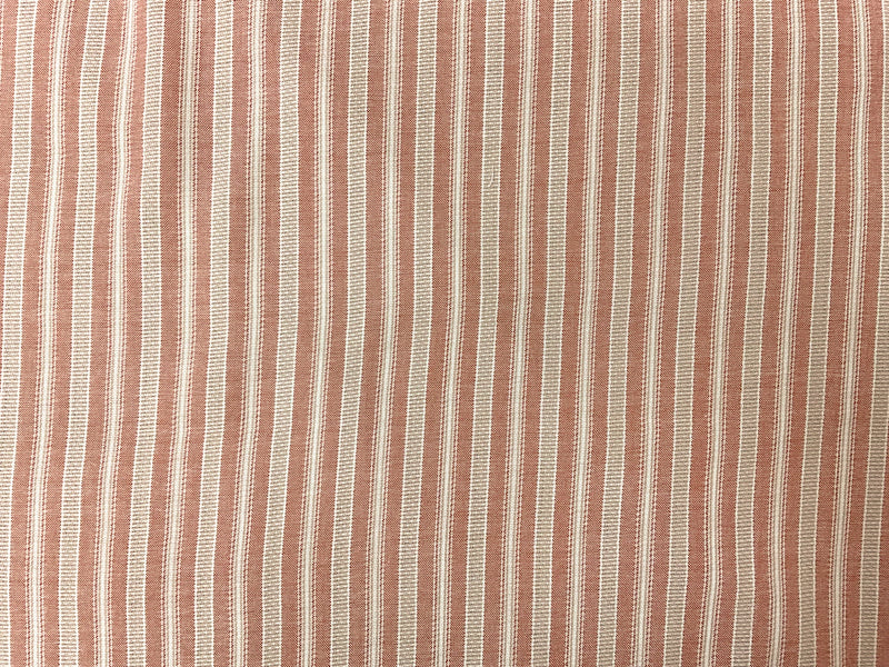 Red-Taupe-White Cotton Rayon Stripe Dobby Woven Fabric
