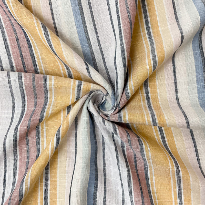 Yellow-Red-Multi Cotton Stripe Slub Challis Woven Fabric