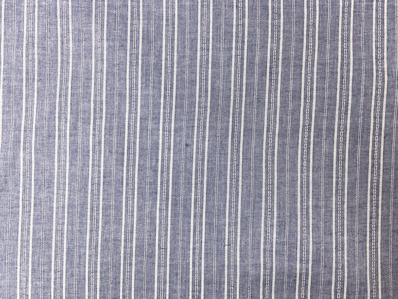 Blue-White Cotton Stripe Dobby Woven Fabric
