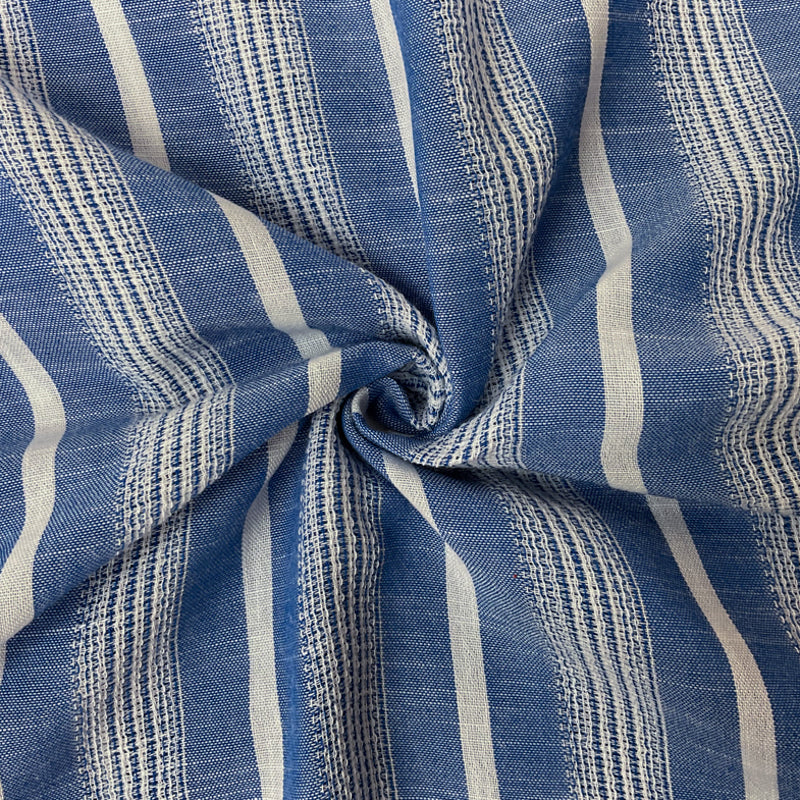 Blue-White Poly Stripe Dobby Woven Fabric