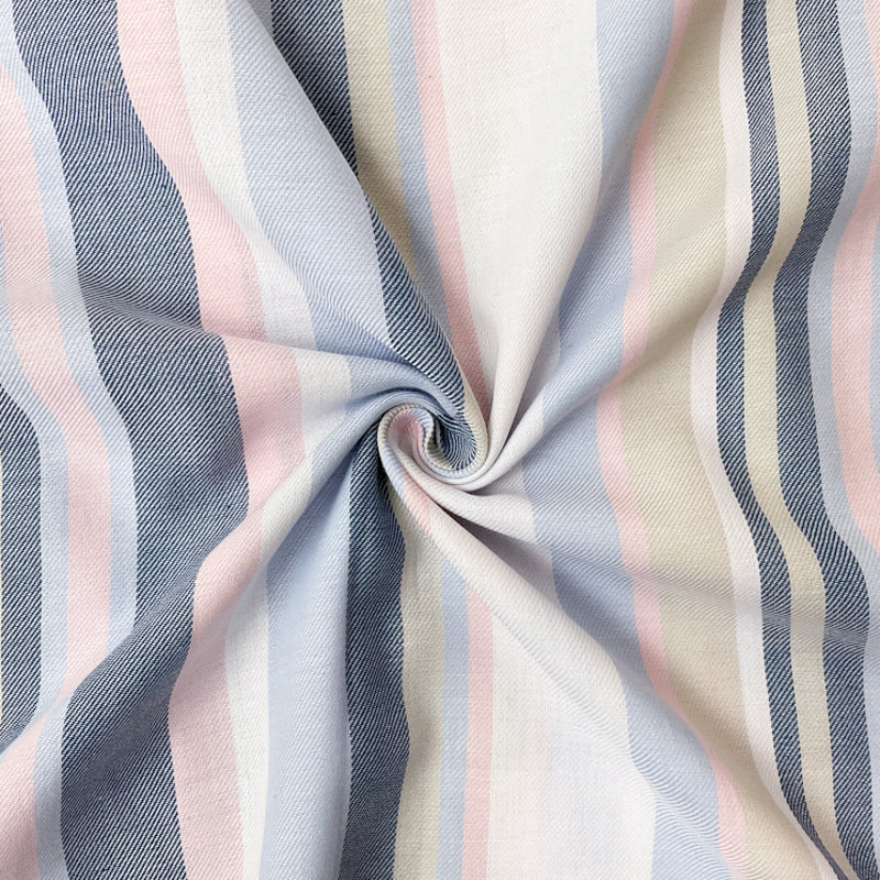 Blue-Pink-White Cotton Stripe Twill Woven Fabric