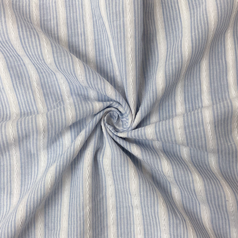 4 YD PC-Blue-White Cotton Stripe Dobby Voile Woven Fabric