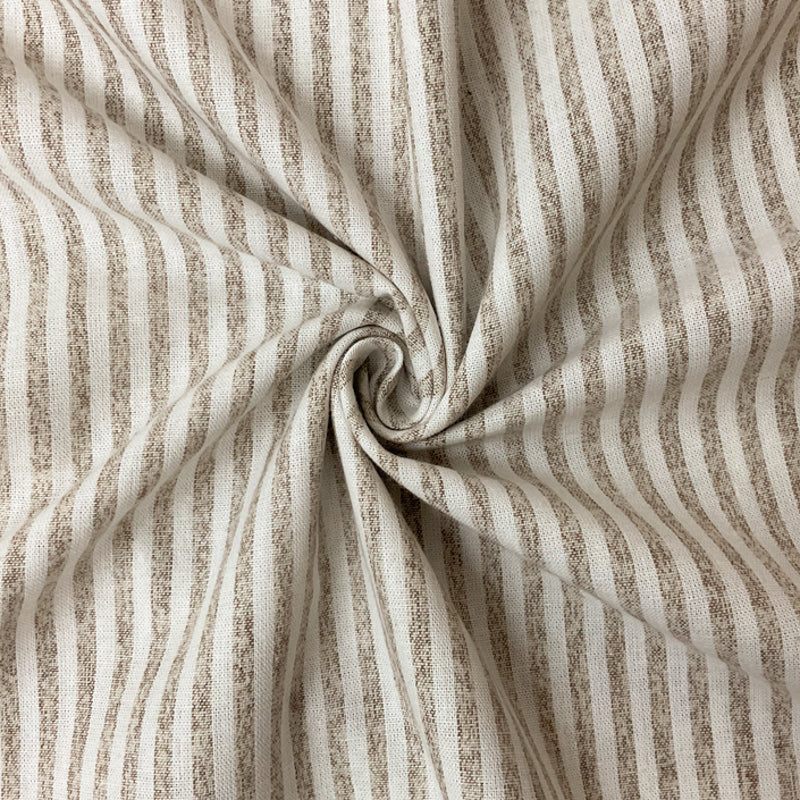 2 YD PC-Beige-Brown-White Cotton-Linen Stripe Woven Fabric