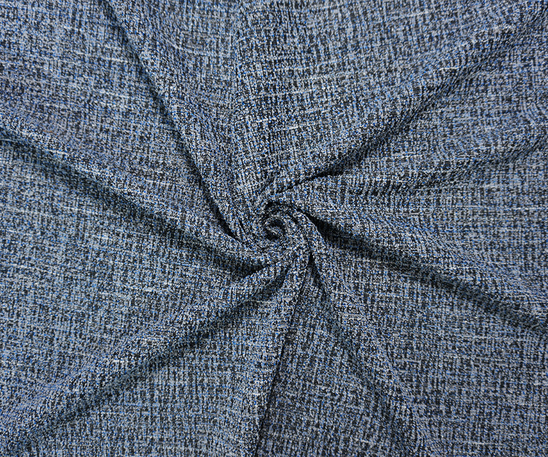 Blue-Black-Silver Poly Cotton Texture Boucle Double Knit Fabric