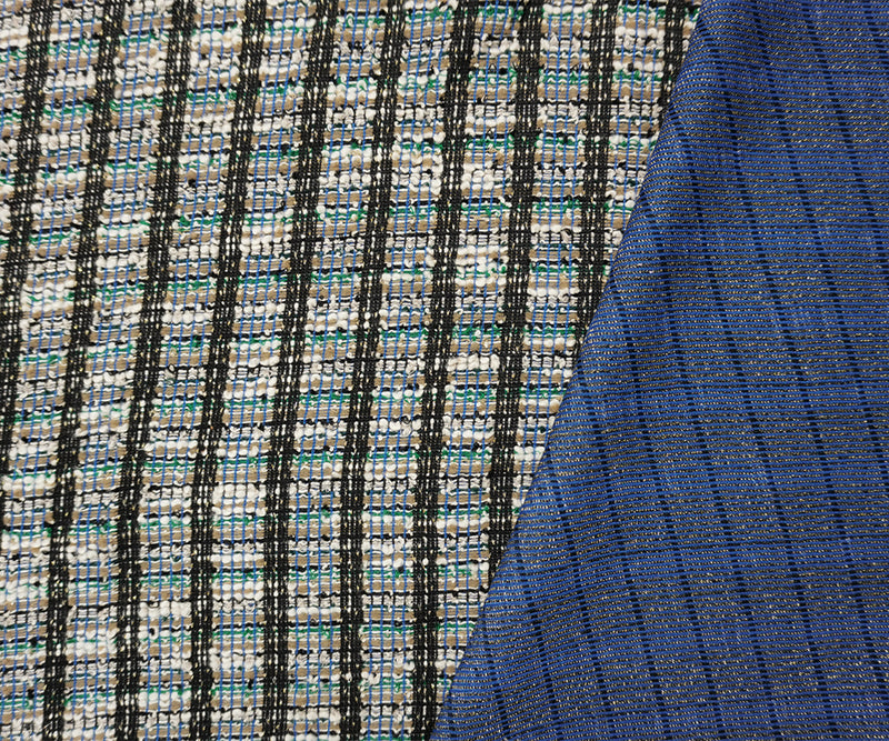 Brown-Green-Gold Poly Cotton Stripe Boucle Double Knit Fabric