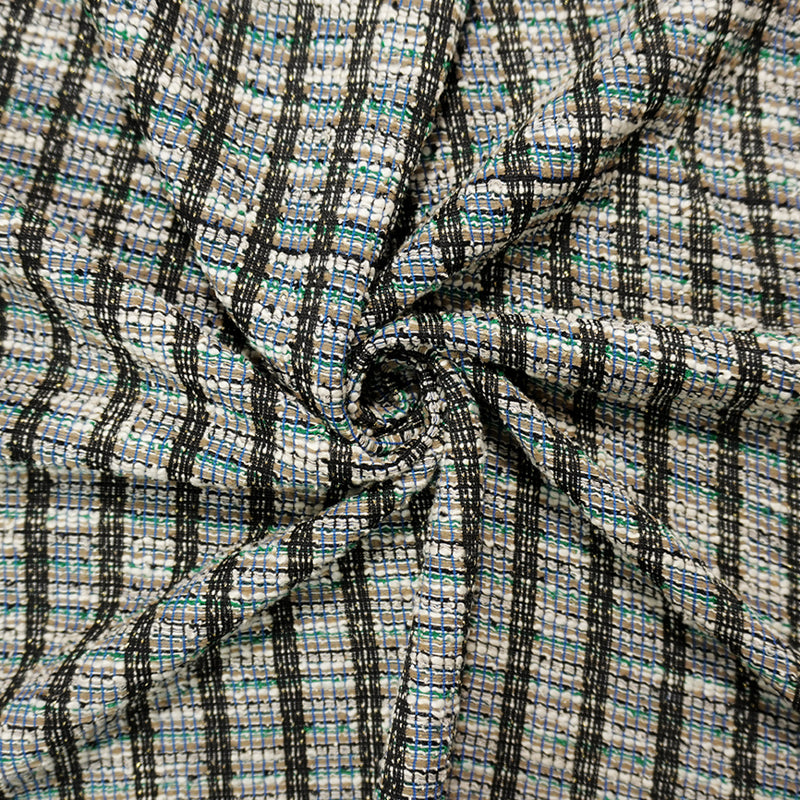 Brown-Green-Gold Poly Cotton Stripe Boucle Double Knit Fabric