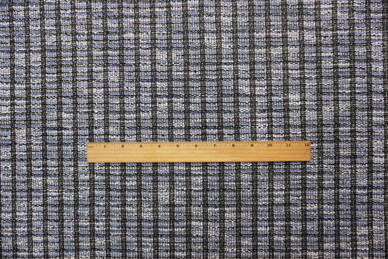 Blue-Black-Gold Poly Cotton Stripe Boucle Double Knit Fabric