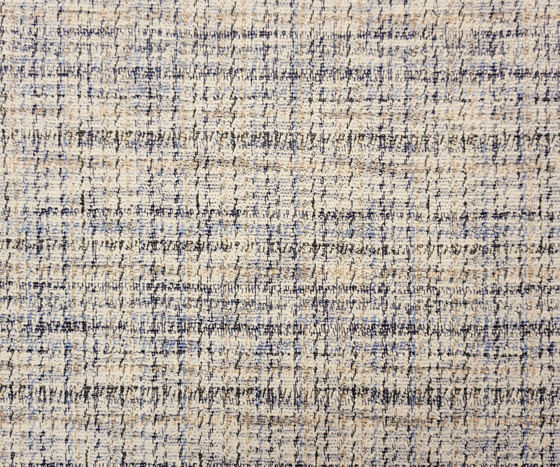 White-Blue-Multi Poly Cotton Texture Boucle Double Knit Fabric