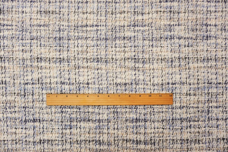 White-Blue-Multi Poly Cotton Texture Boucle Double Knit Fabric