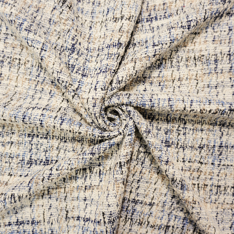 White-Blue-Multi Poly Cotton Texture Boucle Double Knit Fabric