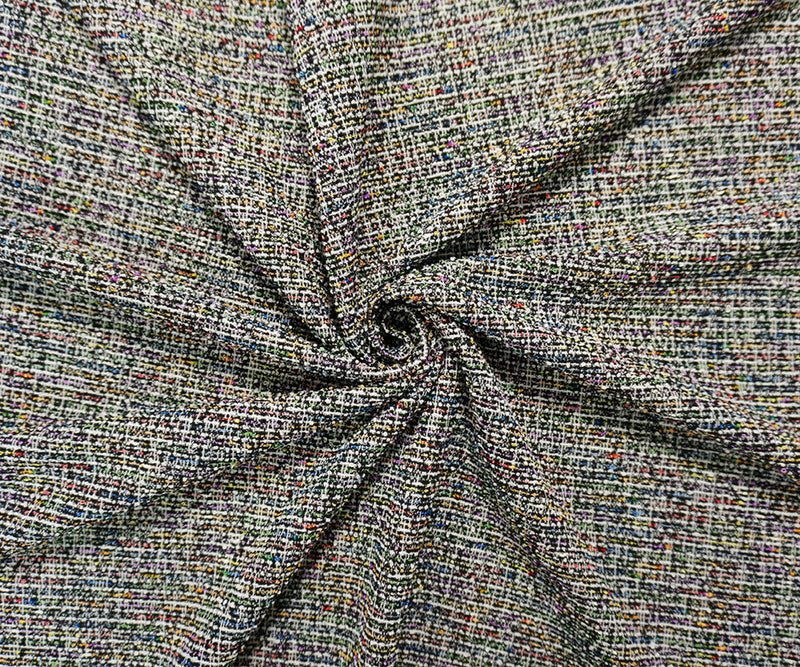 Black-Multi Poly Cotton Spandex Texture Boucle Double Knit Fabric