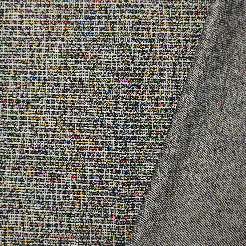 Black-Multi Poly Cotton Spandex Texture Boucle Double Knit Fabric