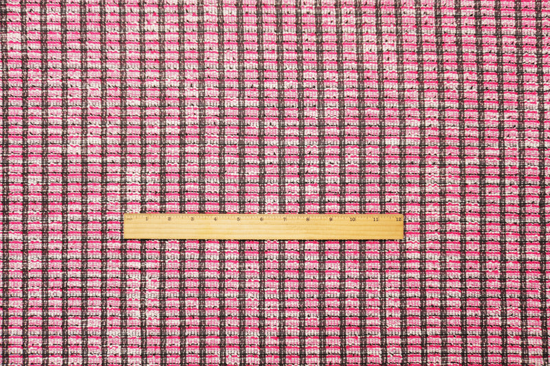 Fuchsia-Copper-Multi Poly Cotton Plaid-Check Boucle Knit Fabric