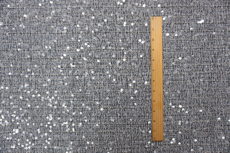 Blue-Black-Sparkle Poly Texture Boucle Sequin Knit Fabric