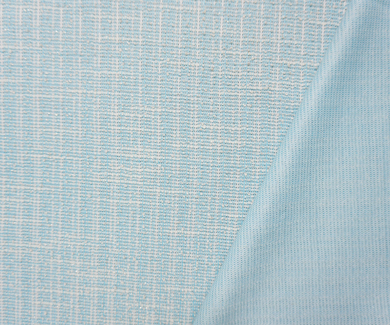 Blue-Silver-Multi Poly Cotton Spandex Texture Boucle Knit Fabric