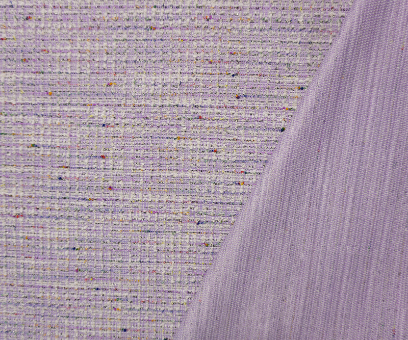 Purple-Silver-Multi Poly Cotton Texture Boucle Double Knit Fabric