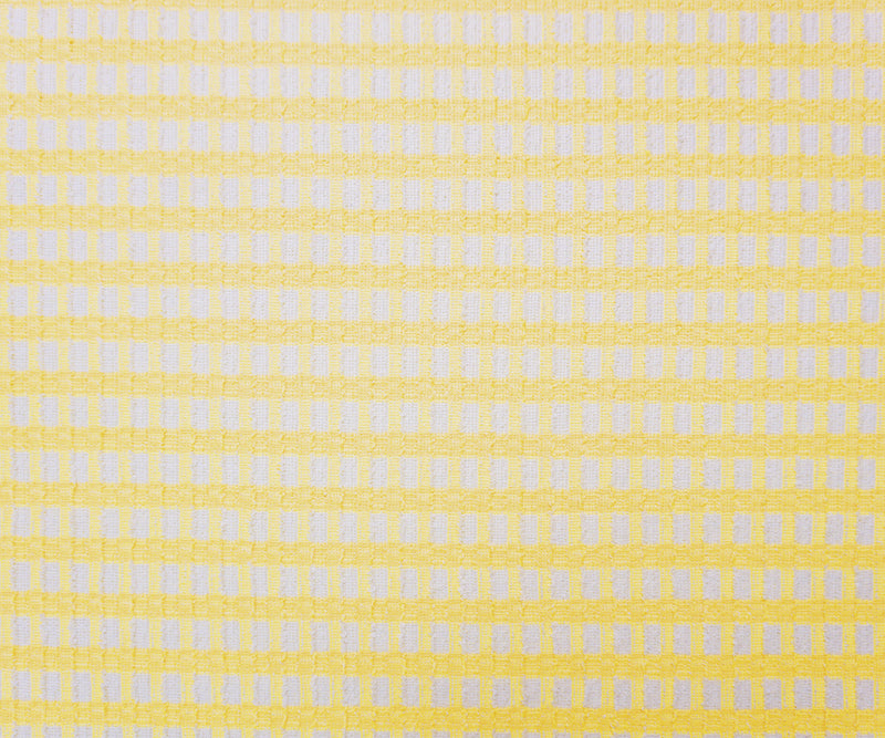 Yellow-White Poly Cotton Check Plaid Boucle Double Knit Fabric