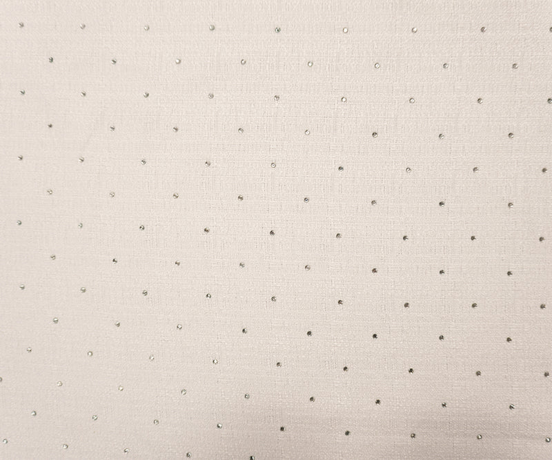 White-Silver Poly Solid Boucle Mini Rhinestone Dobby Woven Fabric