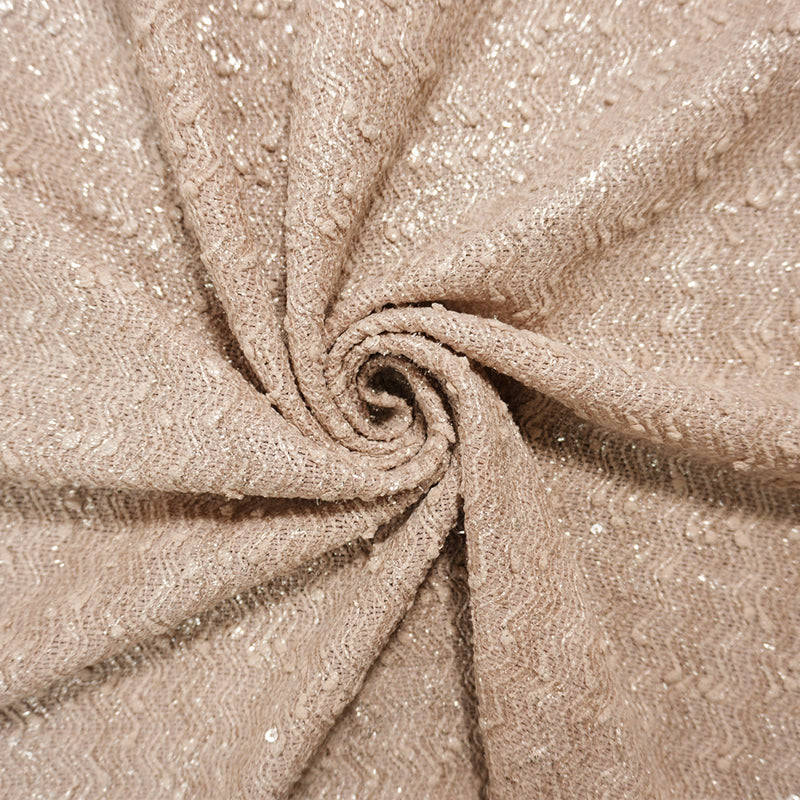 Beige-Silver Poly Wave Jacquard Clear Sequin Knit Fabric
